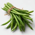 Fresh green beans tied together with twine on a white background Royalty Free Stock Photo
