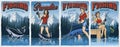 Bundle of vintage fishing posters with pin up girls Royalty Free Stock Photo