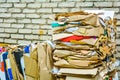 Bundle of wastepaper cardboard to be recycled. Paper cardboard is bale bundled