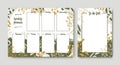 Bundle of weekly planner and to-do-list templates with frame decorated by green brush strokes, paint traces and scribble