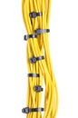 Bundle of yellow cables with black cable ties Royalty Free Stock Photo