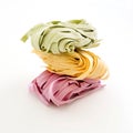 Bundles of dried ribbon color pasta