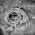 Electrical extension cords lying on the gorund Royalty Free Stock Photo