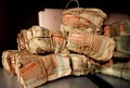 Bundles of vintage turkish banknotes in vault of an old bank Royalty Free Stock Photo