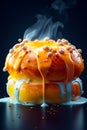 Bundt cake covered in orange icing and sprinkles. Generative AI