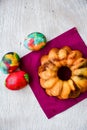 Bundt easter marble cake, easter eggs Royalty Free Stock Photo