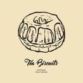 Bundt pound cake gravy isolated hand drawn vector line illustration old style. Vector tea chocolate biscuit pie cooking Royalty Free Stock Photo