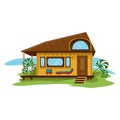 Bungalow with big terrace overlooking sea shore vector illustration