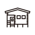 Bungalow camping house made of wood. Vector thin line icon illustration