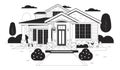 Bungalow country house black and white cartoon flat illustration Royalty Free Stock Photo