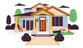 Bungalow country house line cartoon flat illustration Royalty Free Stock Photo