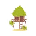 Bungalow, hut in tropical jungle vector Illustration on a white background Royalty Free Stock Photo