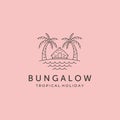 bungalow line art icon logo vector symbol illustration design, cottage and beach minimal logo design