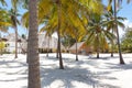 Bungalow on perfect white sandy beach, Paje, Zanzibar, Tanzania Royalty Free Stock Photo