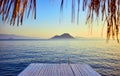 Bungalow on the sea at sunset. Wooden pavilions on the shore of a sandy beach - Bodrum, Turkey Royalty Free Stock Photo