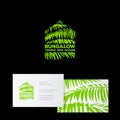 Bungalow spa logo. Tropic Spa House logo. Tropical cosmetics. Palm leaves in a silhouette of a tropical house.