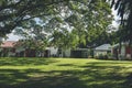 bungalows with backyard and decor in tropical climate of Guadeloupe Royalty Free Stock Photo