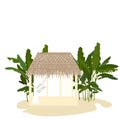 Bungalows. A house with a thatched roof. Royalty Free Stock Photo