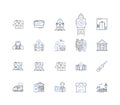 Bungalows line icons collection. Cozy, Rustic, Quaint, Serene, Charming, Secluded, Intimate vector and linear