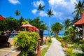 Bungalows and palms, Haad Yao beach, Koh Phangan island, Suratth