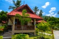 Bungalows with red roof, Haad Yao beach, Koh Phangan island, Sur