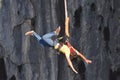 Bungee jump in a cave Royalty Free Stock Photo