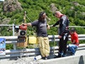 Bungee jumper getting ready for jump Royalty Free Stock Photo