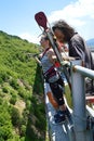 Bungee jumper getting ready for jump Royalty Free Stock Photo