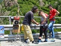 Bungee jumper girl getting ready for a jump