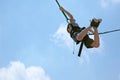 Bungee Jumping Boy Against Sky with Clipping Path Royalty Free Stock Photo