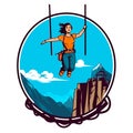 Bungee jumps, extreme and fun sport. Cartoon vector illustration. white background, label, sticker Royalty Free Stock Photo