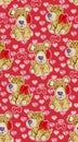 Watercolor dogie pattern. Red color on the background. Dogie with red bow and hearts. . Valentines pattern Royalty Free Stock Photo