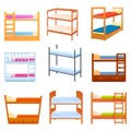 Bunk bed icons set, cartoon style