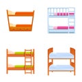 Bunk bed icons set cartoon vector. Two tier bed with mattress pillow and blanket