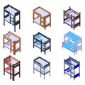 Bunk bed icons set, isometric style Royalty Free Stock Photo