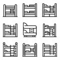 Bunk bed icons set, outline style