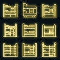 Bunk bed icons set vector neon