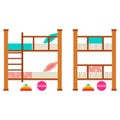 Bunk bed with trundle vectro cartoon flat icon set