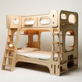 Wooden Bunk Bed With Rounded Forms And Interlocking Structures