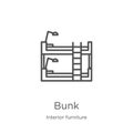 bunk icon vector from interior furniture collection. Thin line bunk outline icon vector illustration. Outline, thin line bunk icon