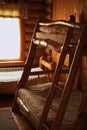 Bunk wooden beds in a hostel wooden room Royalty Free Stock Photo