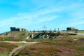 Bunker and battleship anchor memorial of WWII Atlantic Battle at the Pointe de Penhir in Brittany