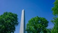 Bunker Hill Monument, an oblisk to commemorate the Battle of Bunker Hill, over green trees and blue sky, in Charlestown, Boston, Royalty Free Stock Photo