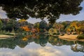 Bunkyo City,Tokyo,Japan on December6,2019:Beautiful landscape of Rikugien Garden in autumn evening Royalty Free Stock Photo