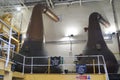 The copper stills of the Bunnahabhain whisky distillery on Islay Royalty Free Stock Photo