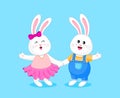 Bunnies cartoon character boy and girl.