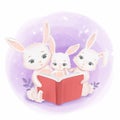 Bunnies Family Reading a Book