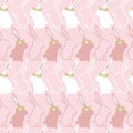 Colorful seamless pattern with bunnies, flowers. Decorative cute background with rabbits
