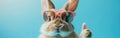 Bunny with Attitude: Cool Sunglass-Wearing Easter Rabbit Gives Thumbs Up on Blue Background Royalty Free Stock Photo