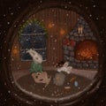 Bunny baking gingerbread in a cozy setting. Ideal for cards banners social media